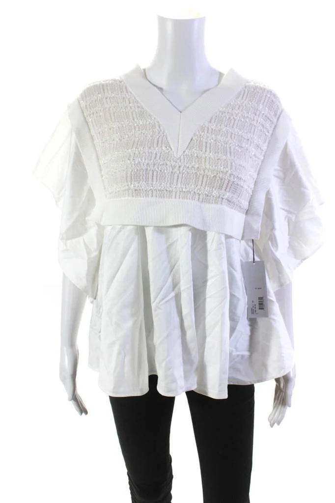 ADEAM Adeam Womens V Neck Short Sleeves Kagura Knit Top White Cotton 1