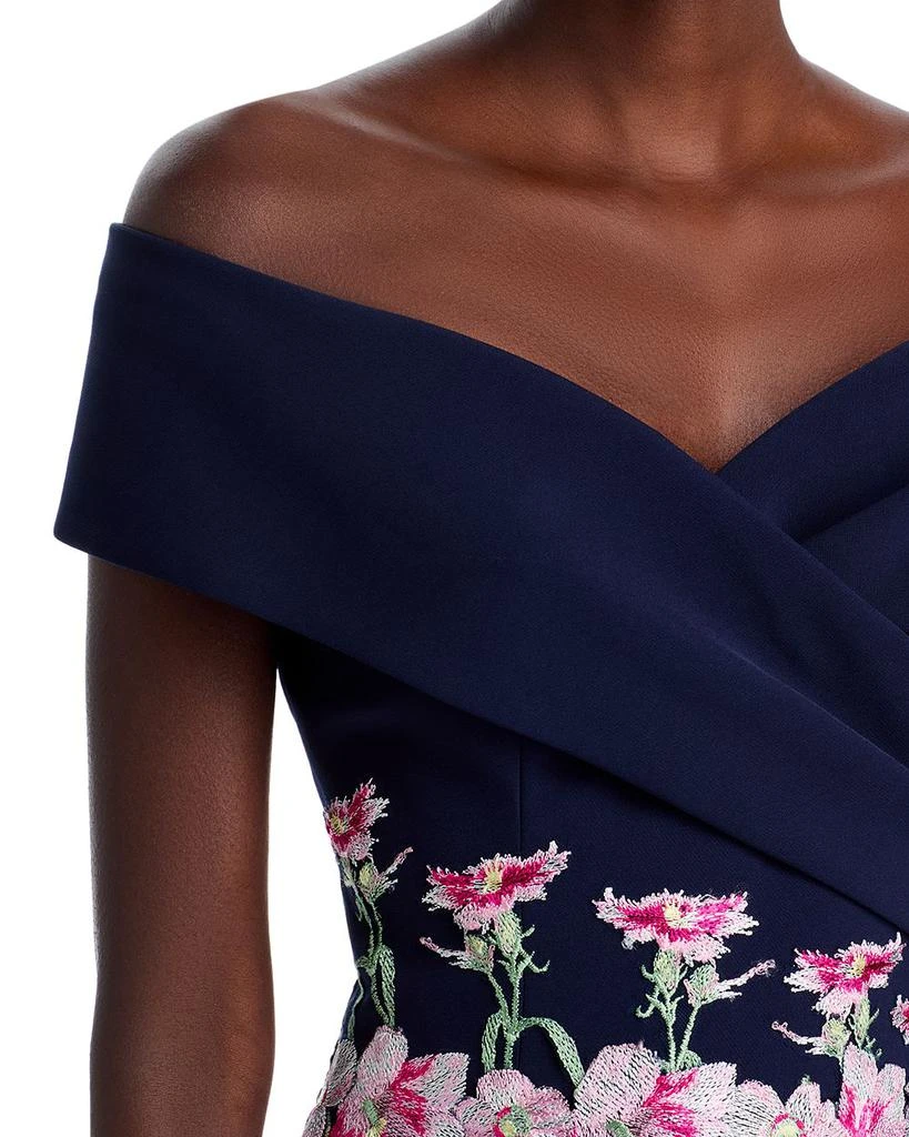 Teri Jon Crepe Off-the-Shoulder Embroidered Tulle Dress 2