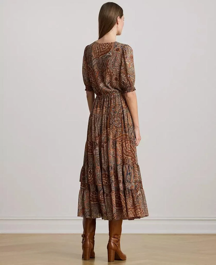 Ralph Lauren Women
s Paisley Belted Crinkle Puffed Sleeve Georgette Dress 5