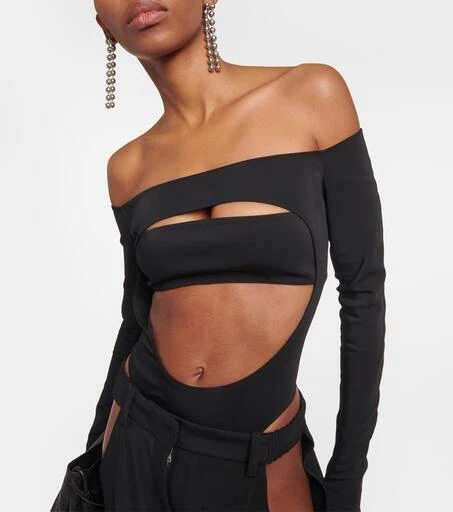 Mugler Circle off-shoulder cutout bodysuit 5