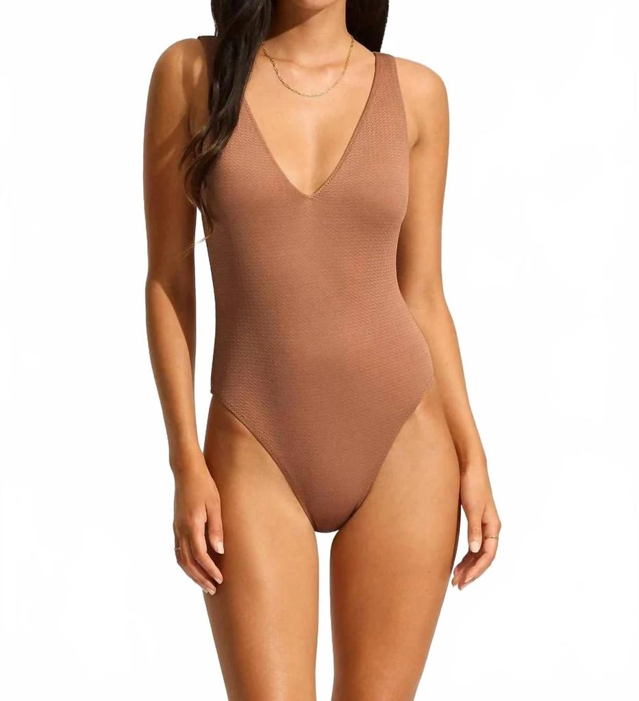 Seafolly Sea Dive Deep V Neck One Piece Swimsuit In Bronze 1