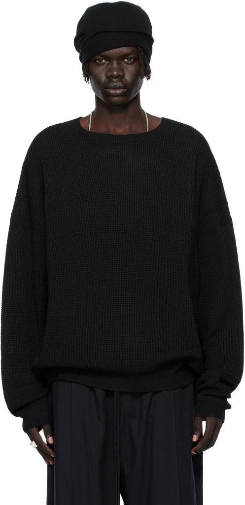 Essentials Black Waffle Long Sleeve Crewneck Sweatshirt
