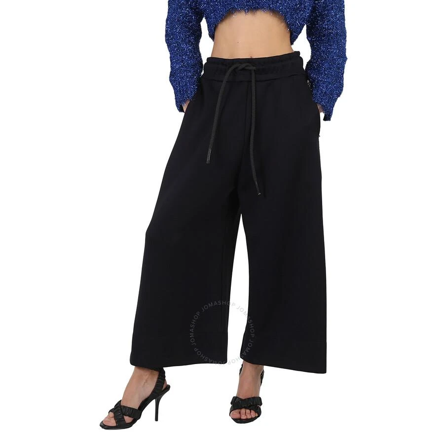 Burberry Ladies Black Crystal Detail Wide-leg Jersey Cropped Track Pants 1