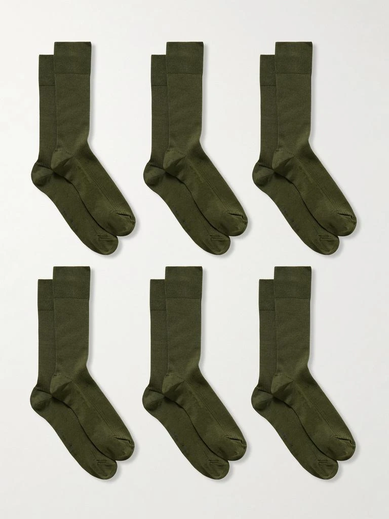 CDLP Set Of Six Ribbed Cotton-blend Socks - Dark green