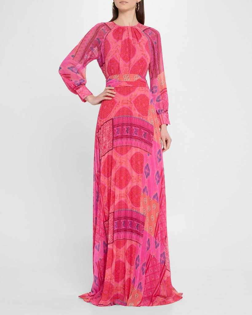 Teri Jon Pleated Patchwork-Print Chiffon Maxi Dress 2