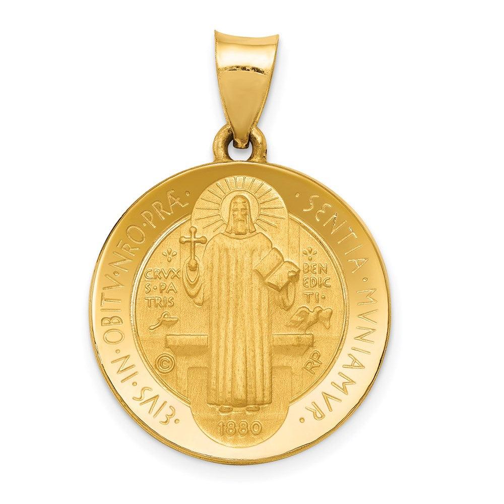 Diamond2Deal 14k Yellow Gold Polished and Satin St Benedict Hollow Medal Pendant