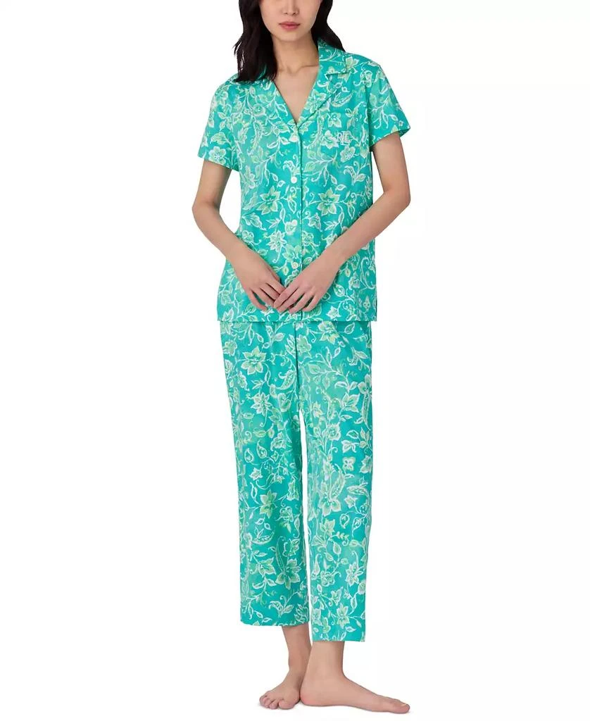 Women's Short-Sleeve Notch-Collar Cropped Pajama Set – On Sale Now