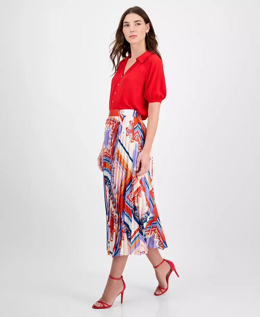 Tahari Women's Printed Pleated Pull-On Midi Skirt