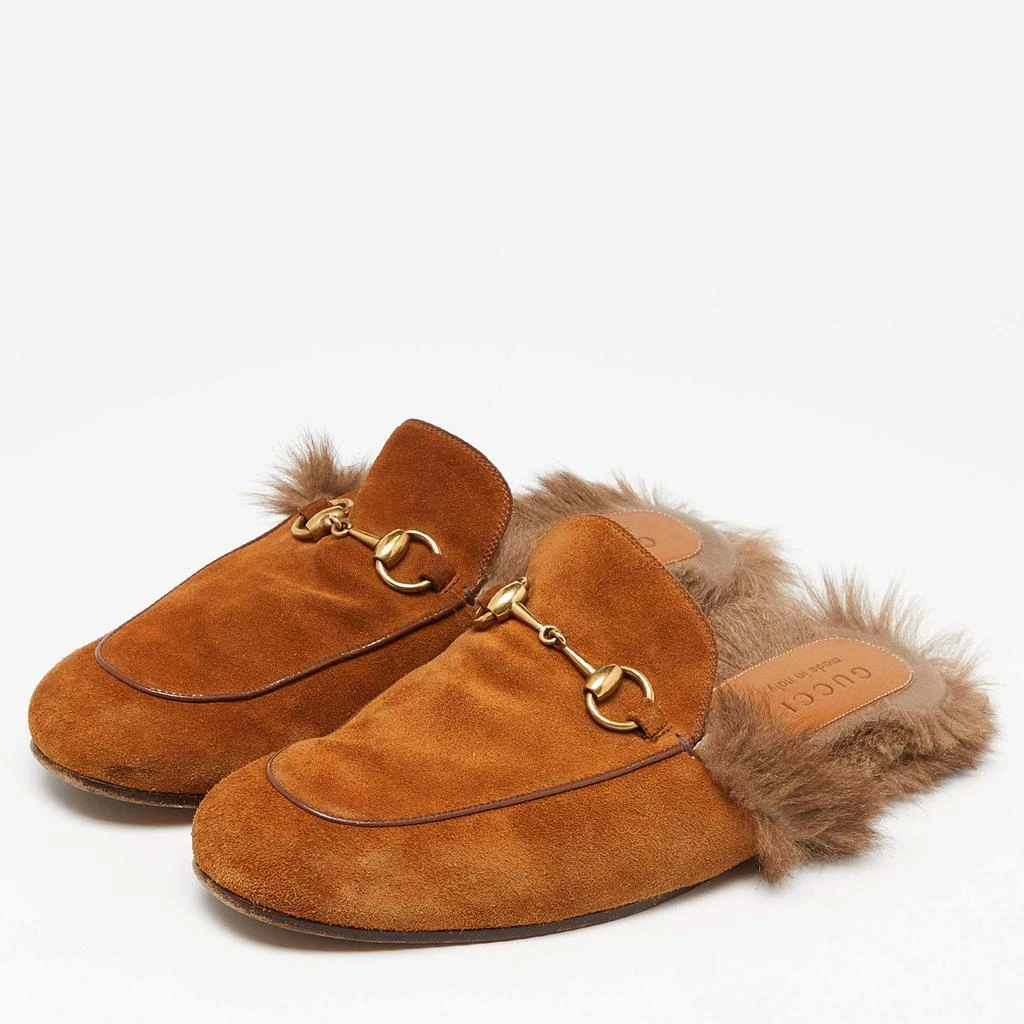 Gucci Gucci Brown Suede and Fur Lined Princetown Flat Mules Size 42 2