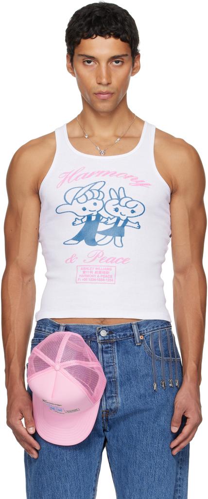 Shop White 'Harmony & Peace' Tank Top on Sale at BeyondStyle – Get