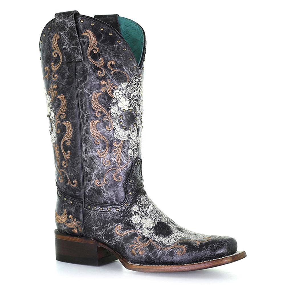 Corral Boots Floral Embroidered Studded Snip Toe Cowboy Boots