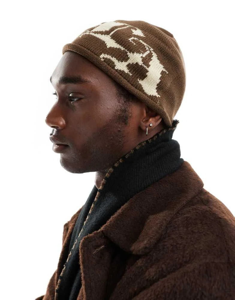ASOS ASOS DESIGN skull beanie with LA graphic in brown 3