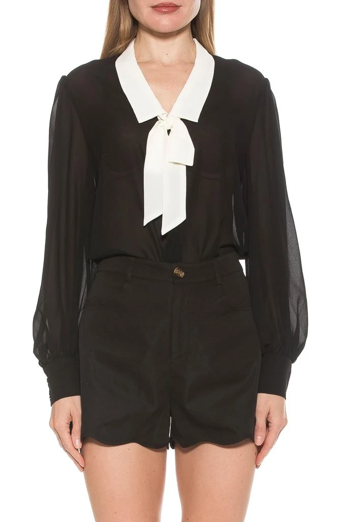 ALEXIA ADMOR Serena Long Sleeve Tie Neck Blouse 1