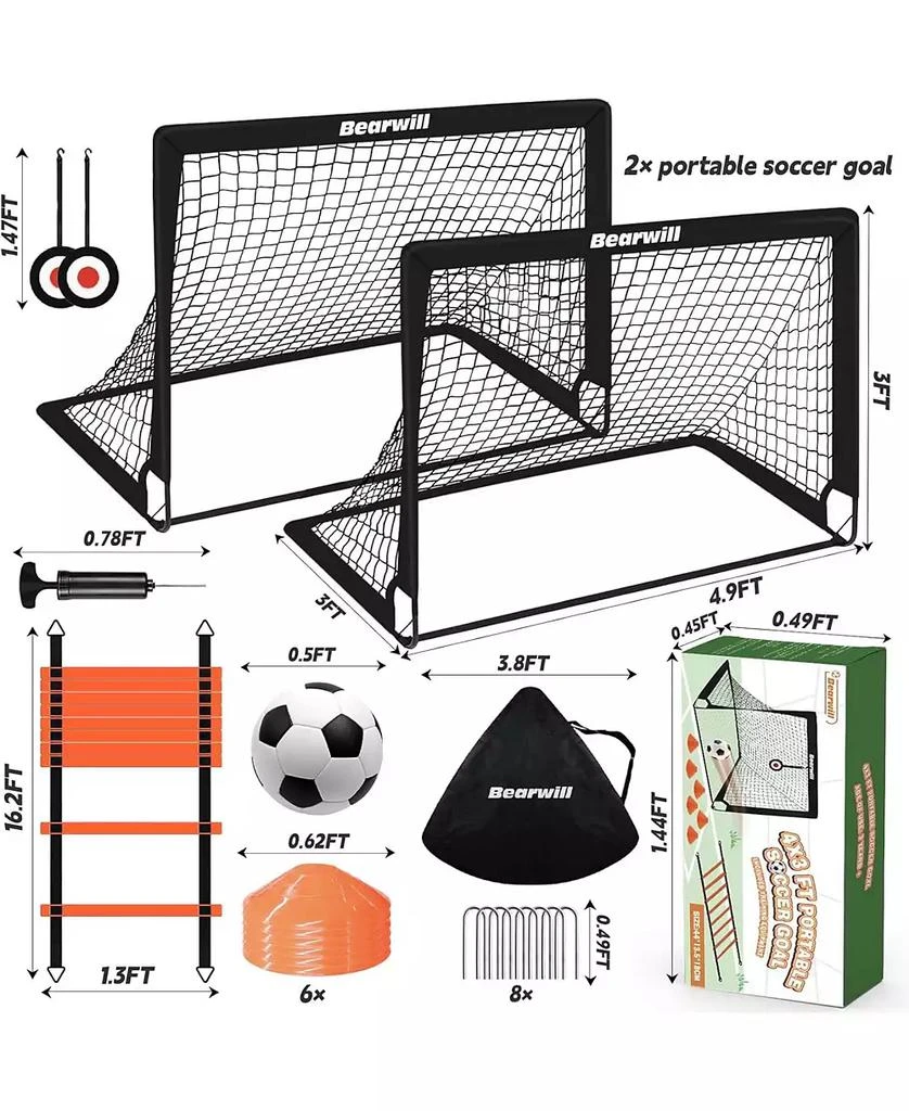 Bearwill Kids Soccer Goal Set of 2, 4x3FT Pop Up Backyard Goals with Training Kit - Includes Portable Nets, Ball, Cones, Ladder 
Targets 6