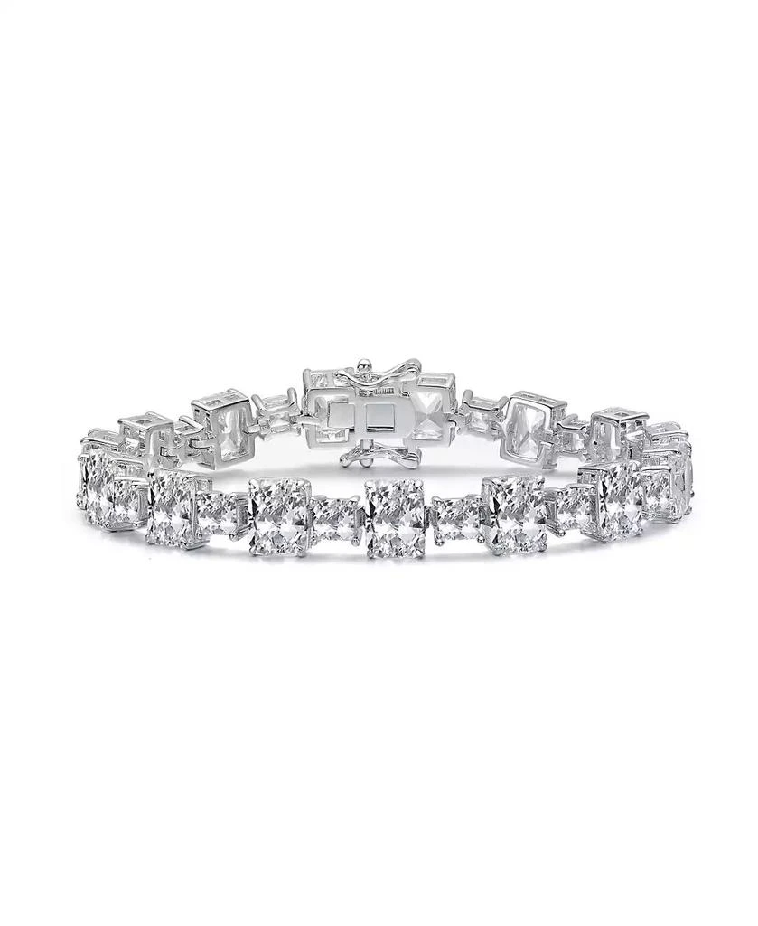 Genevive Sterling Silver White Gold Plated with Clear Cubic Zirconia Statement Bracelet