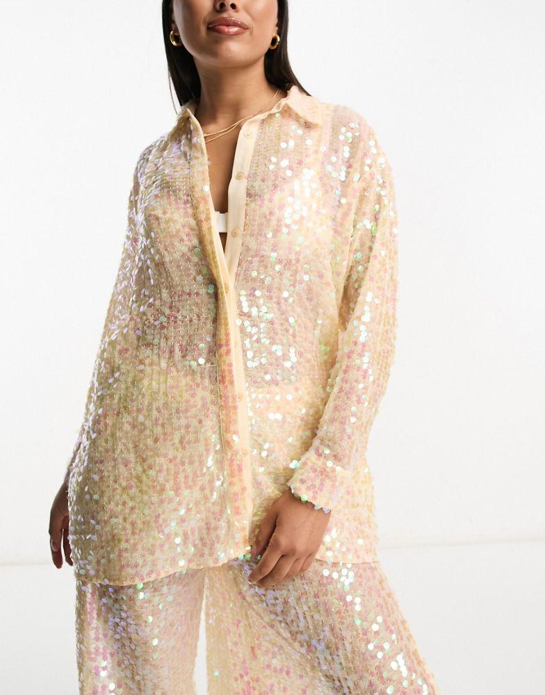 Miss Selfridge Miss Selfridge festival sequin sheer oversized shirt co-ord