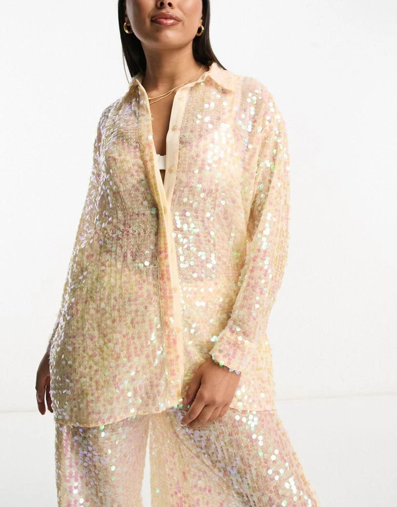 Miss Selfridge Miss Selfridge festival sequin sheer oversized shirt co-ord 2