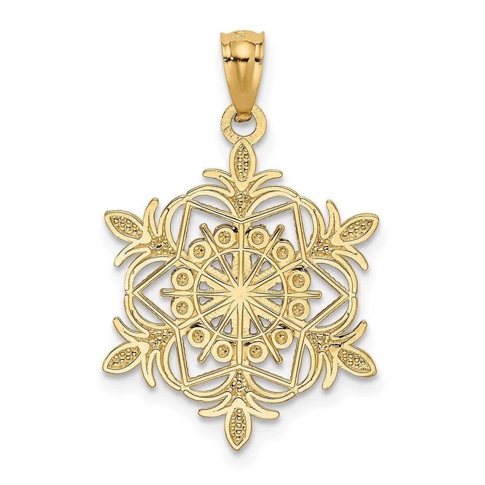 Diamond2Deal 14k Yellow Gold and White Rhodium Diamond-cut Snowflake Pendant 3