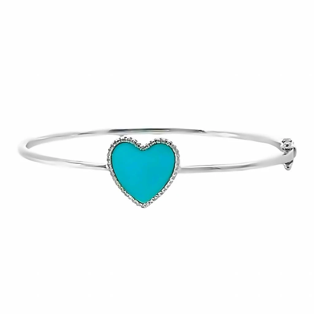 Trio Women
s Diamond Heart Bangle Bracelet In Turquoise