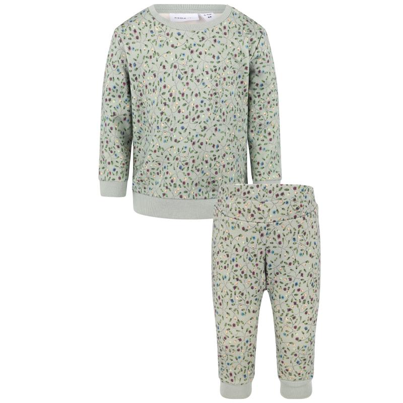 NAME IT® Floral print sweatshirt and sweatpants set in dusty green