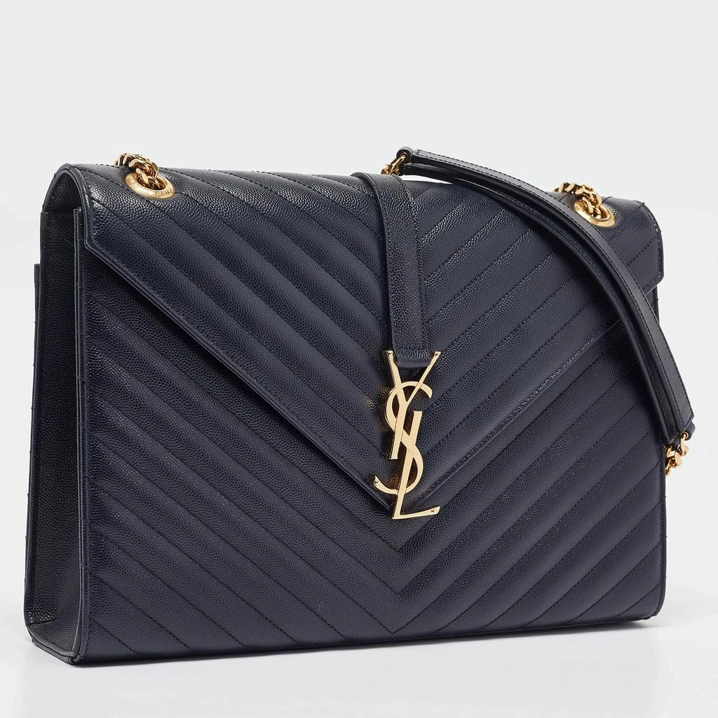 Yves Saint Laurent Saint Laurent Navy Blue Matelassé Leather Large Monogram Shoulder Bag 3