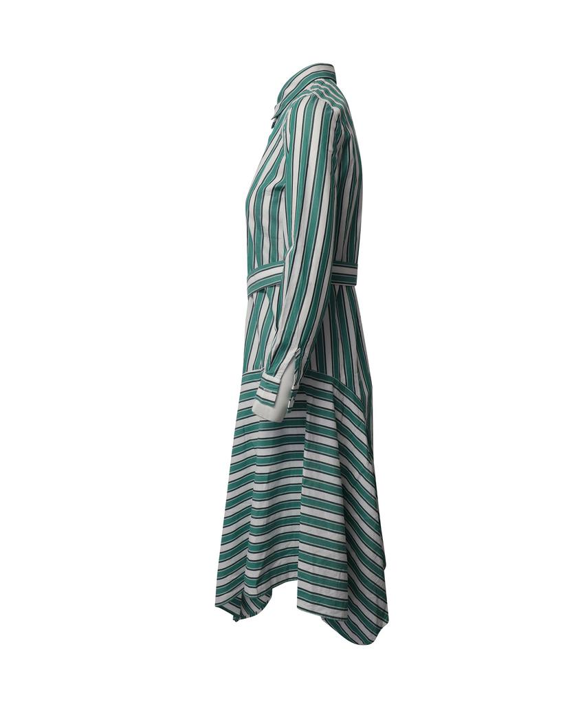 Claudie Pierlot Asymmetric Striped Shirt Dress in Green Cotton