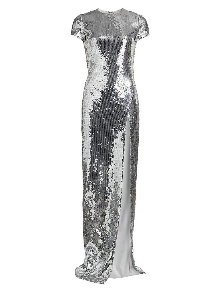 Sergio Hudson Metallic Sequin Short-Sleeve Slit Gown - Dresses & Skirts -  Free Shipping - BeyondStyle