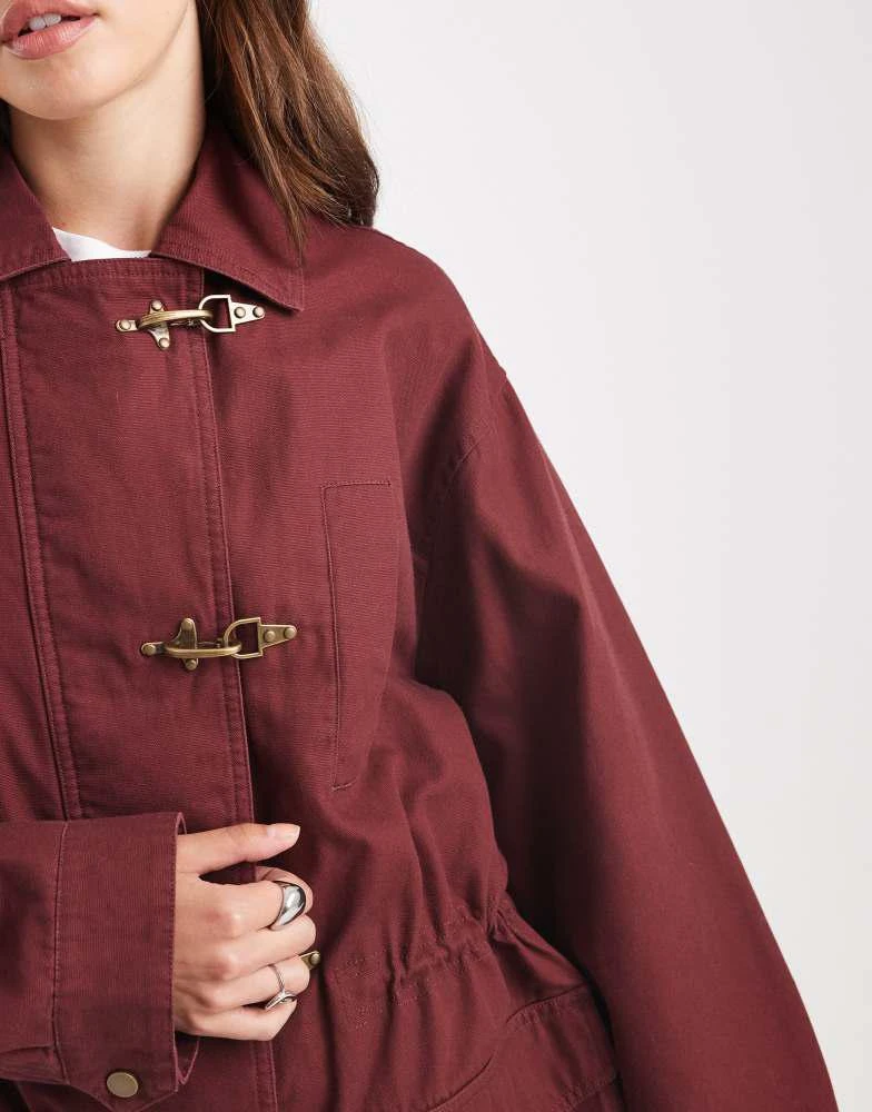 ASOS ASOS DESIGN cotton four pocket parka with trim detail in burgundy 3