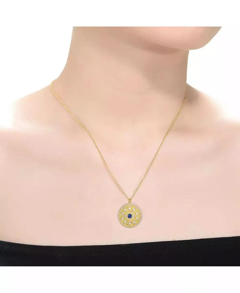 Genevive 14k Gold Plated with Blue
Cubic Zirconia Mandala Medallion Pendant Necklace 2