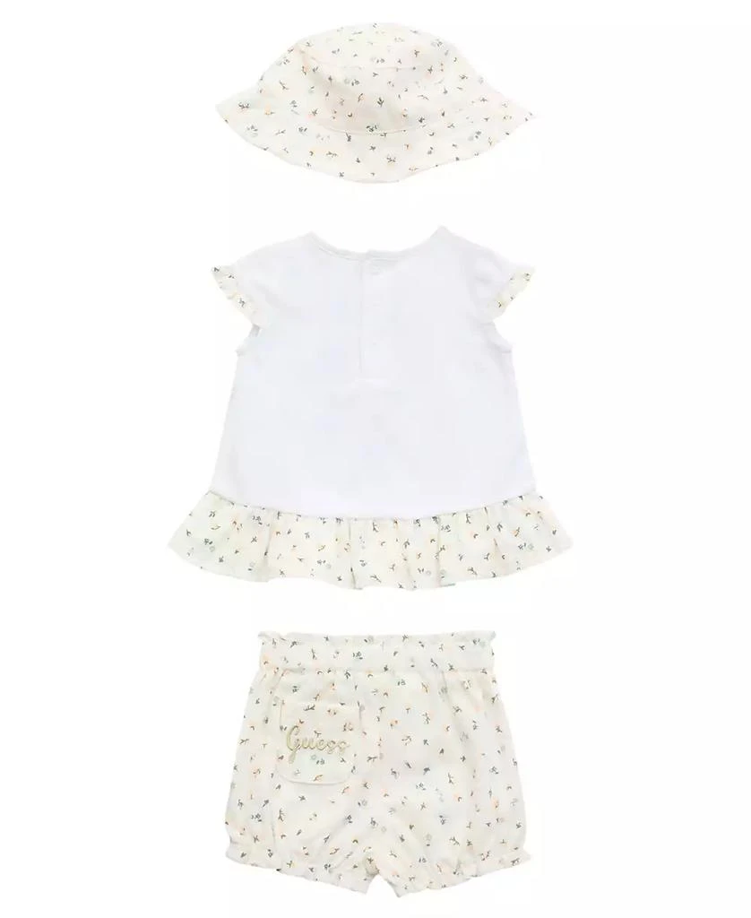 GUESS Baby Girls 3-Piece Short Sleeve T-Shirt, Shorts, and Bucket Hat Set 2
