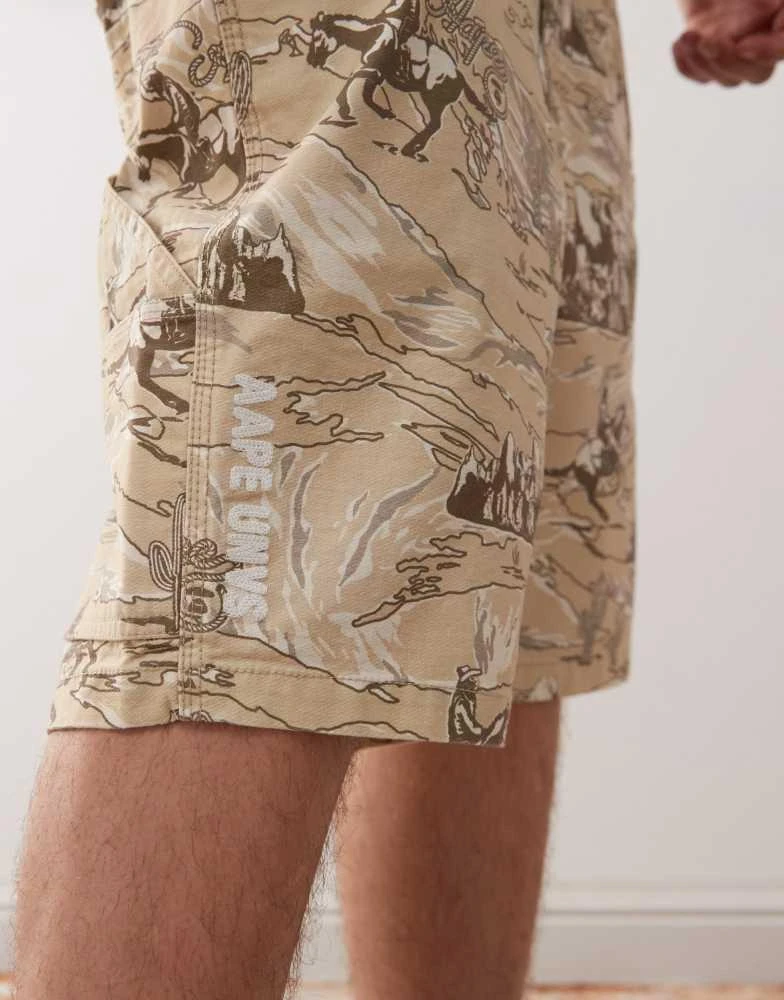 AAPE Aape by A Bathing Ape workwear carpenter shorts co-ord with all over rodeo print in beige 4