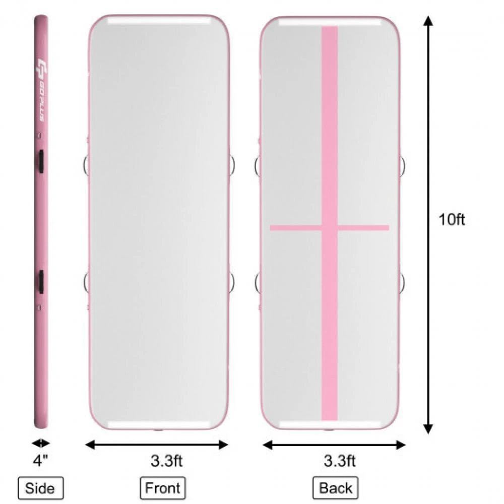 Hivvago 10 Feet Inflatable Gymnastics Tumbling Mat with Pump -Pink 4