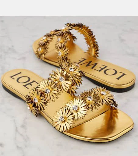 Loewe Petal Flower metallic leather sandals 5