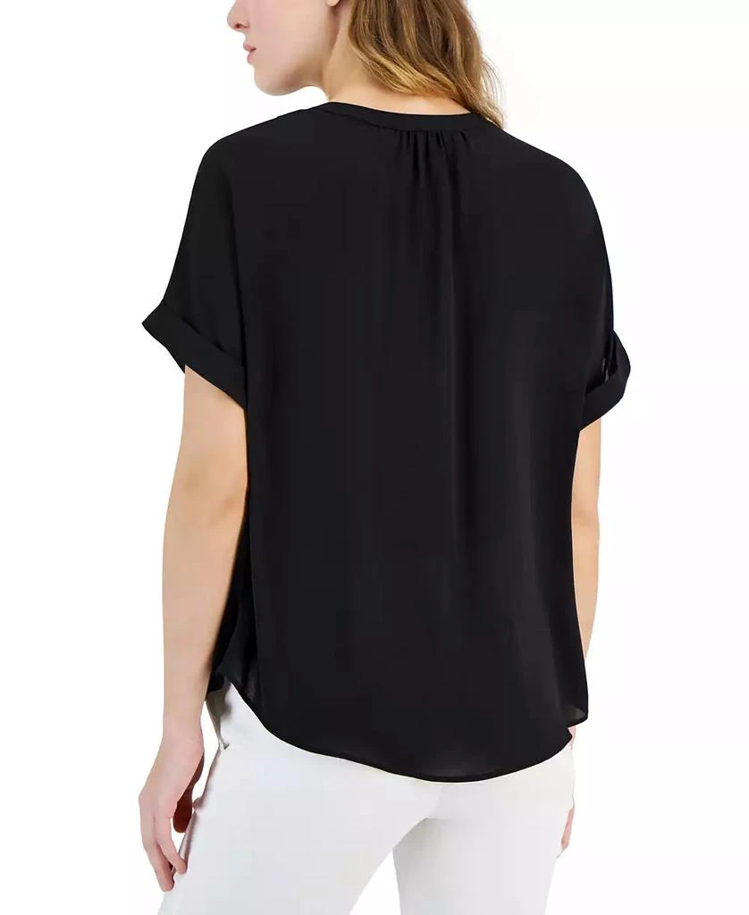 Tahari Women's Split-Neck Rolled-Cuff Top 2