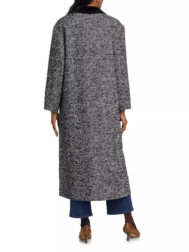 FRAME Herringbone Velvet-Trim Long Coat 5