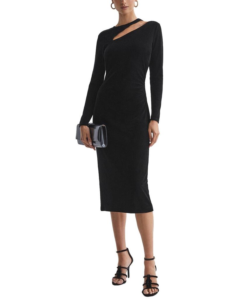 REISS Jess Pencil Knit Midi Skirt Black-Camel M - Dresses