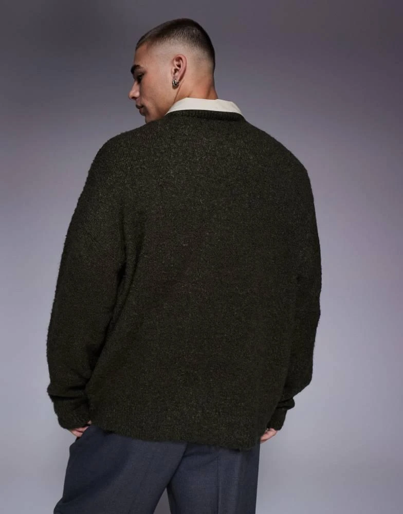 ASOS ASOS DESIGN oversized boxy fit textured knitted crew neck jumper in khaki - KHAKI 3