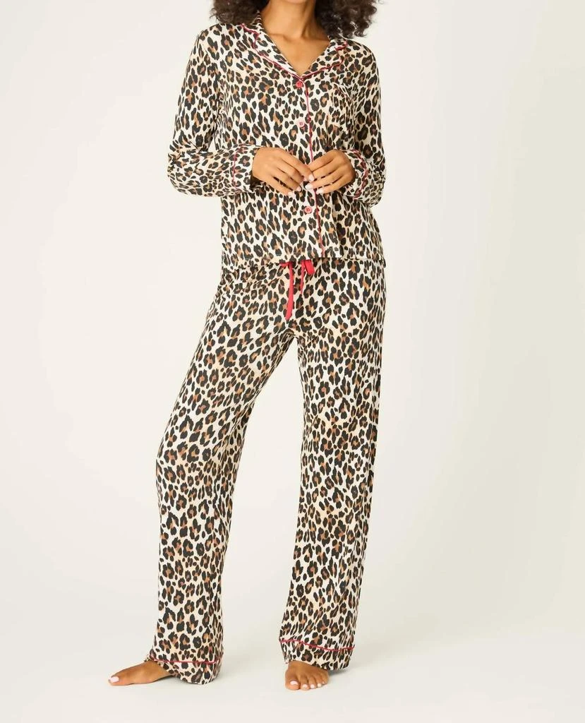 PJ Salvage Holiday Dreams Leopard Print Pajama Set In Natural