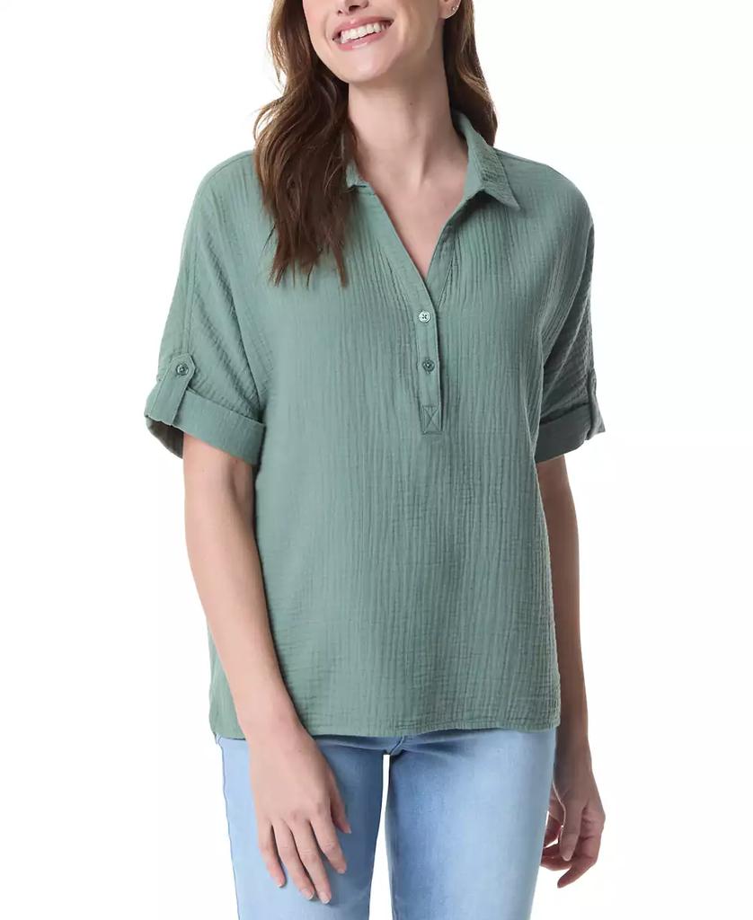 Gloria Vanderbilt Women's Cotton Callista Roll-Tab Textured Top
