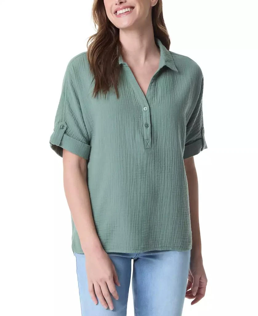 Gloria Vanderbilt Women's Cotton Callista Roll-Tab Textured Top 1