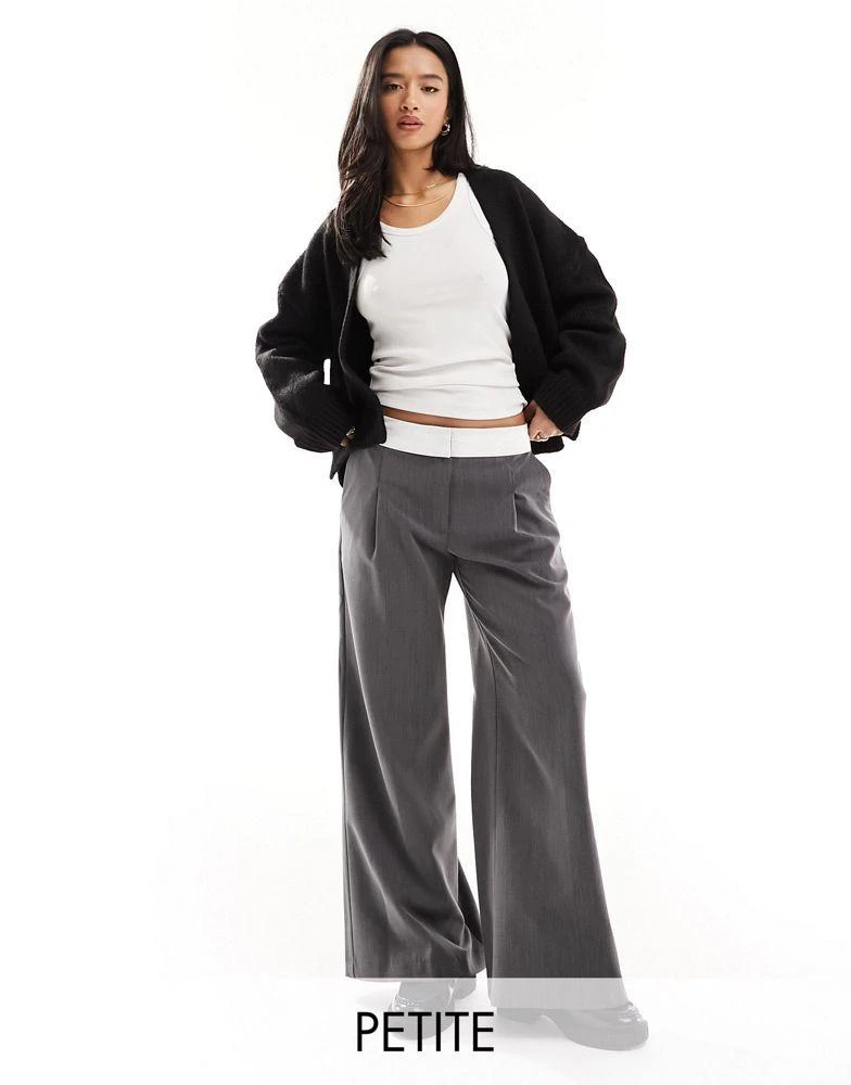 Miss Selfridge Miss Selfridge Petite fold over waistband trouser in grey 1