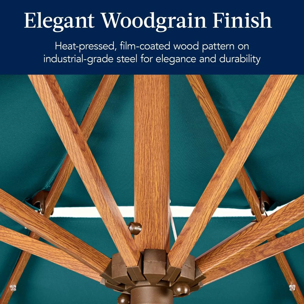 Best Choice Products Woodgrain Pattern 10ft 3-Tier Solar Patio Umbrella w/ 24 LED Lights, Tilt 3