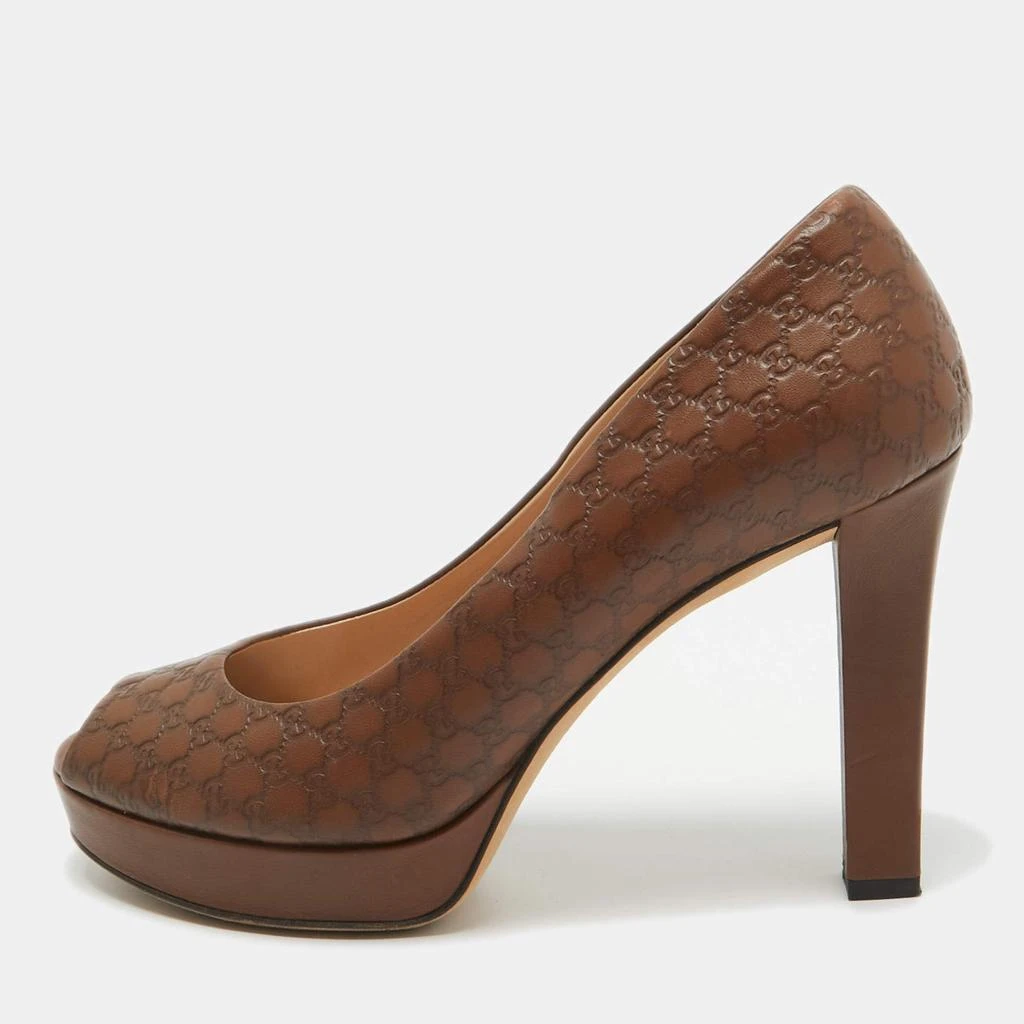 Gucci Gucci Brown Guccissima Leather Platform Peep Toe Pumps Size 39.5 1