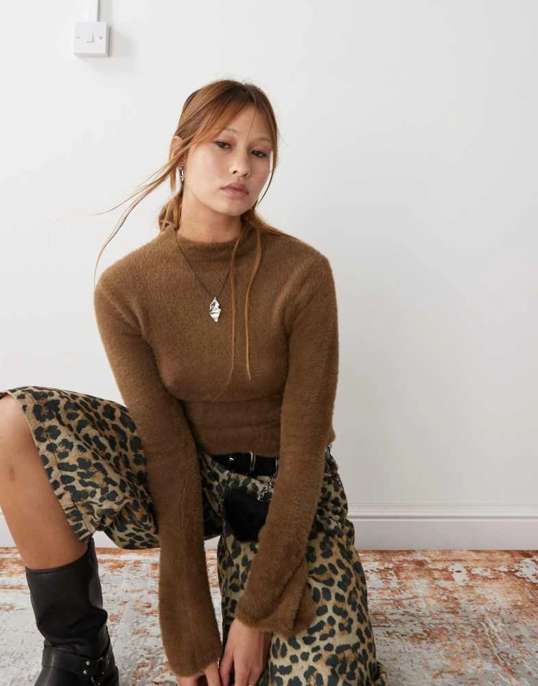 Weekday Weekday Jenny hairy knit jumper in brown 1