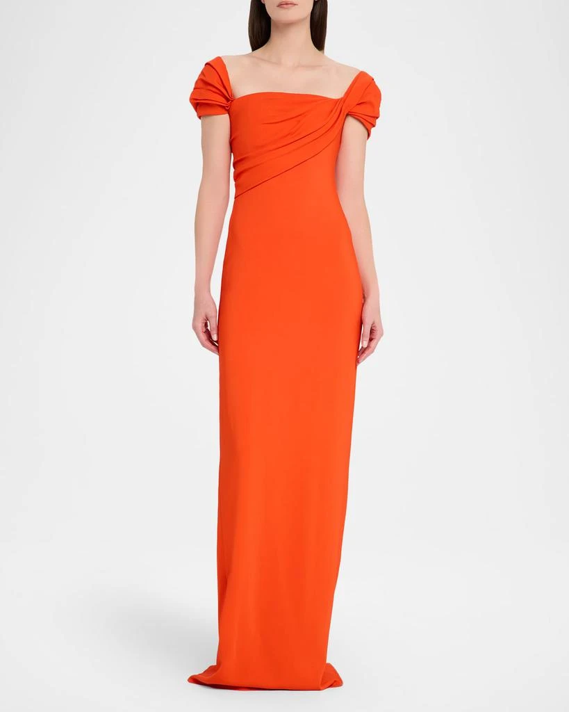 Oscar de la Renta Cap-Sleeve Draped Cady Column Gown 2