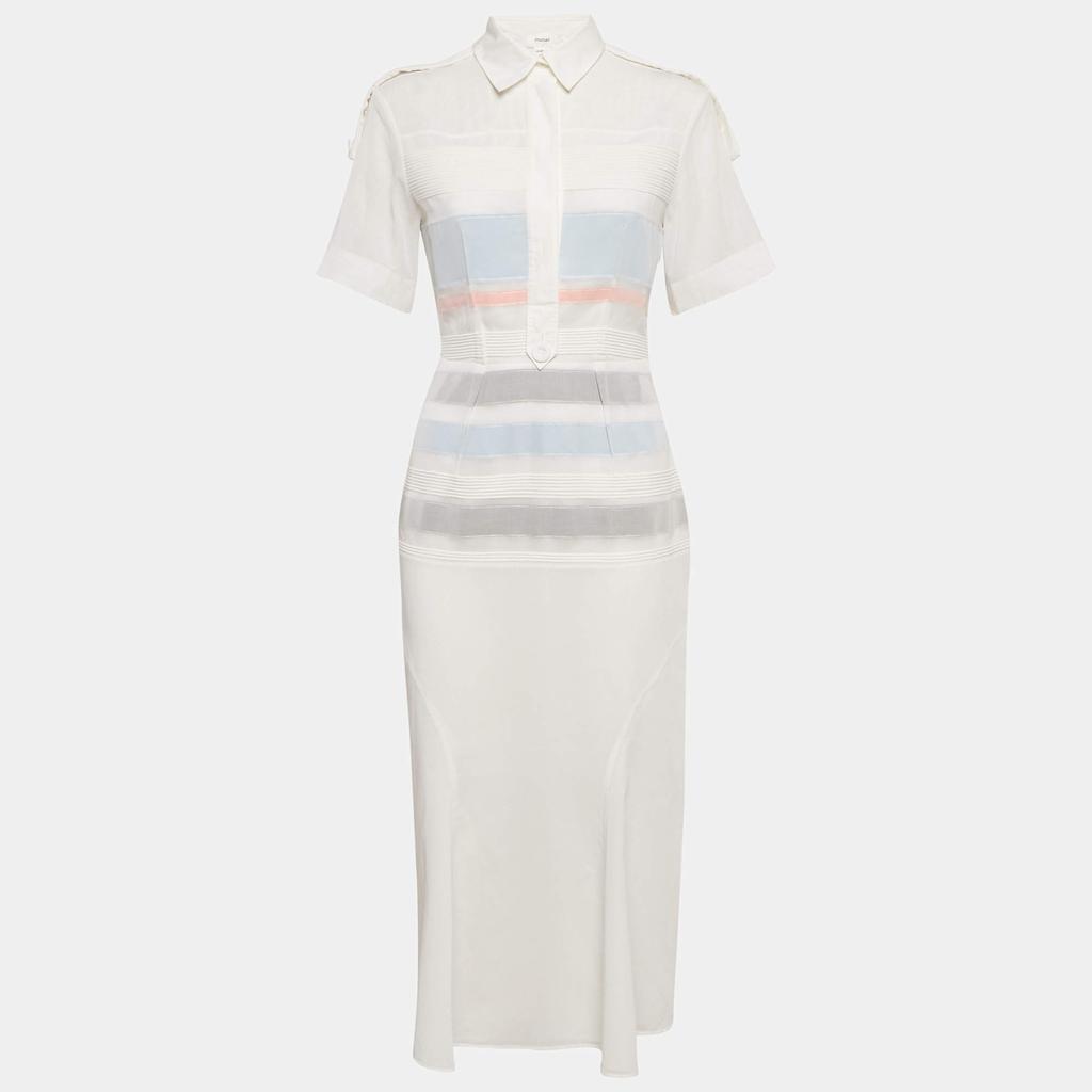 Max Mara Sportmax White Cotton Pintuck Detail Dress Midi S