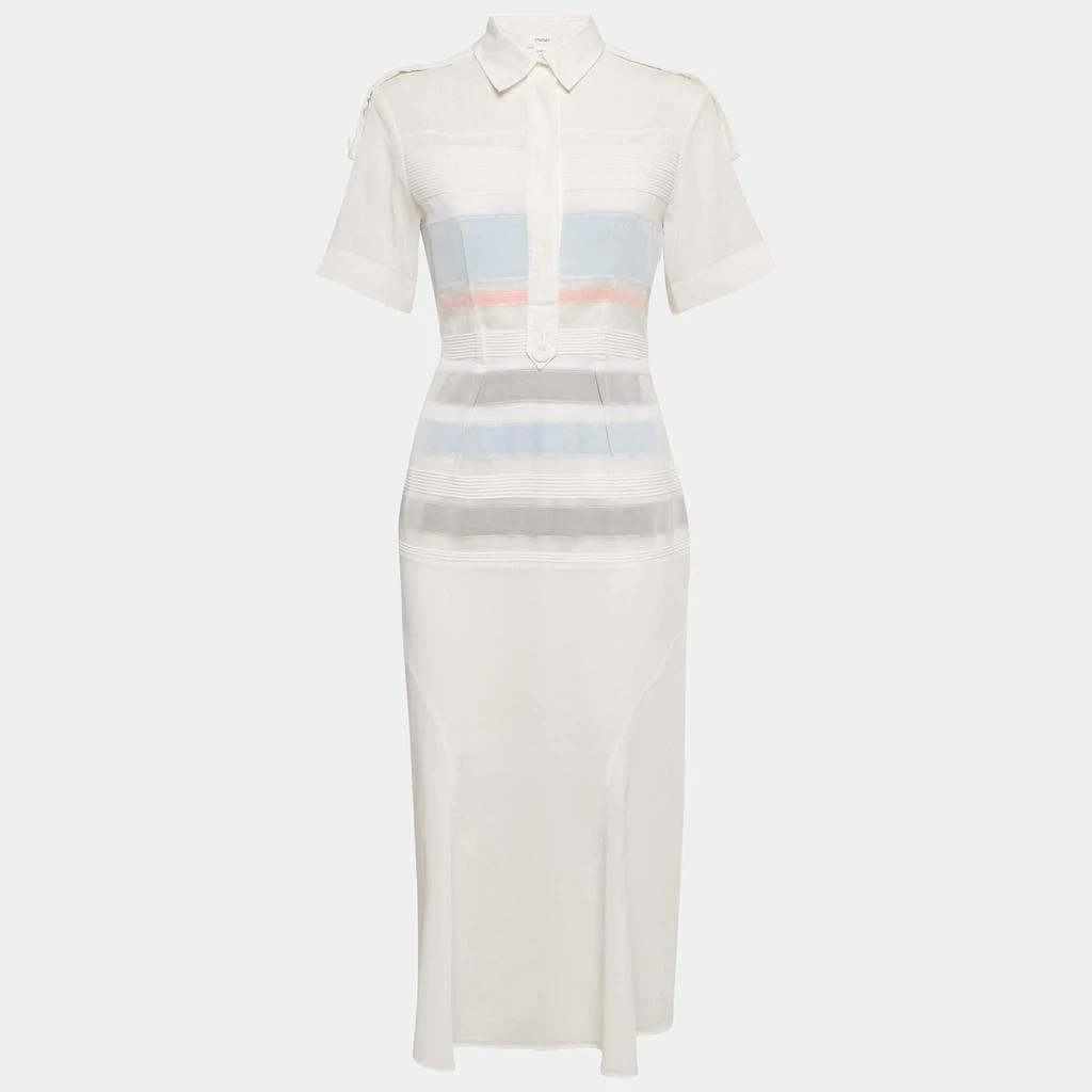 Max Mara Sportmax White Cotton Pintuck Detail Dress Midi S 1