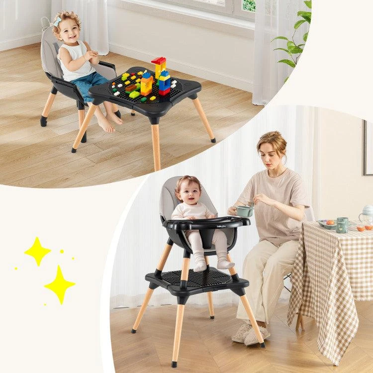 Hivvago 5-in-1 Baby Wooden Convertible High Chair 3