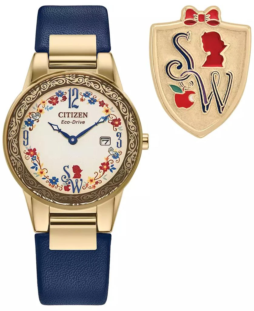 Citizen Eco-Drive Women's Disney Snow White Blue Leather Strap Watch 30mm Gift Set 9