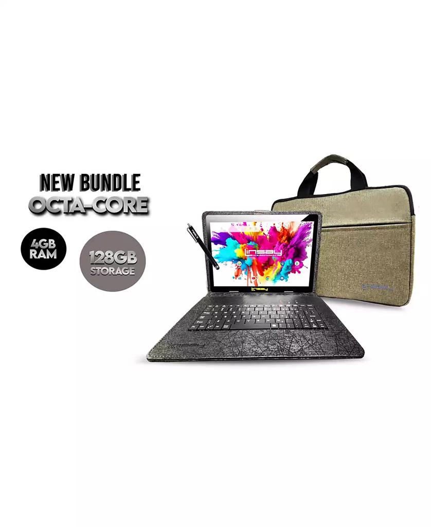 LINSAY New 10.1" Tablet Octa Core 128GB Newest Android 15 Premium Bundle with Deluxe Black Leather Keyboard Case Briefcase and Pen Stylus
